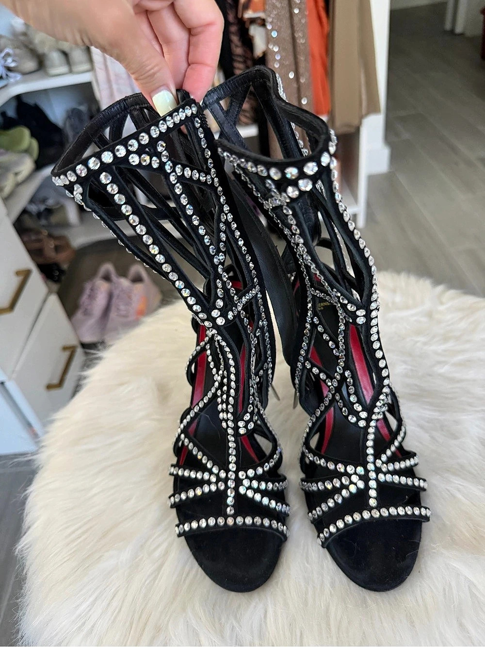Vero Cuoio Crystal Embellished Stiletto Heels in Black EU 38